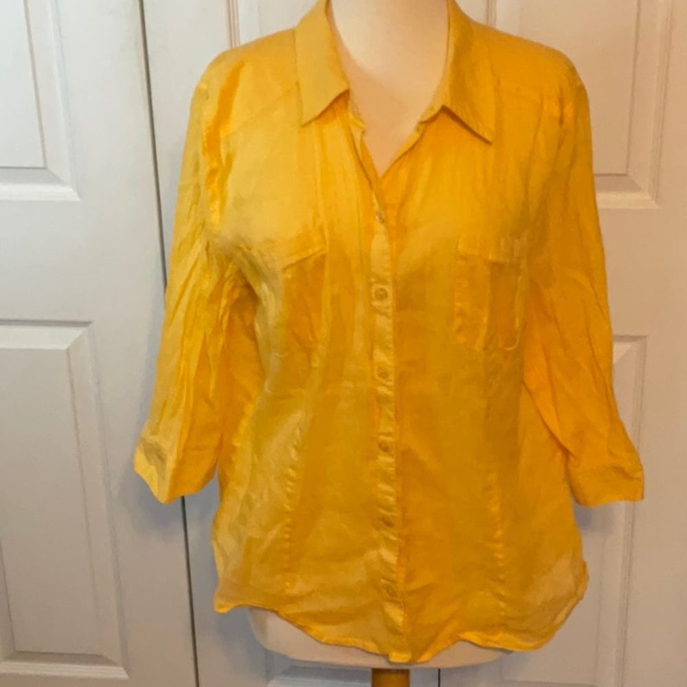 Chico’s Yellow Orange Button Down Shirt Top 3 XL 16‎ 18